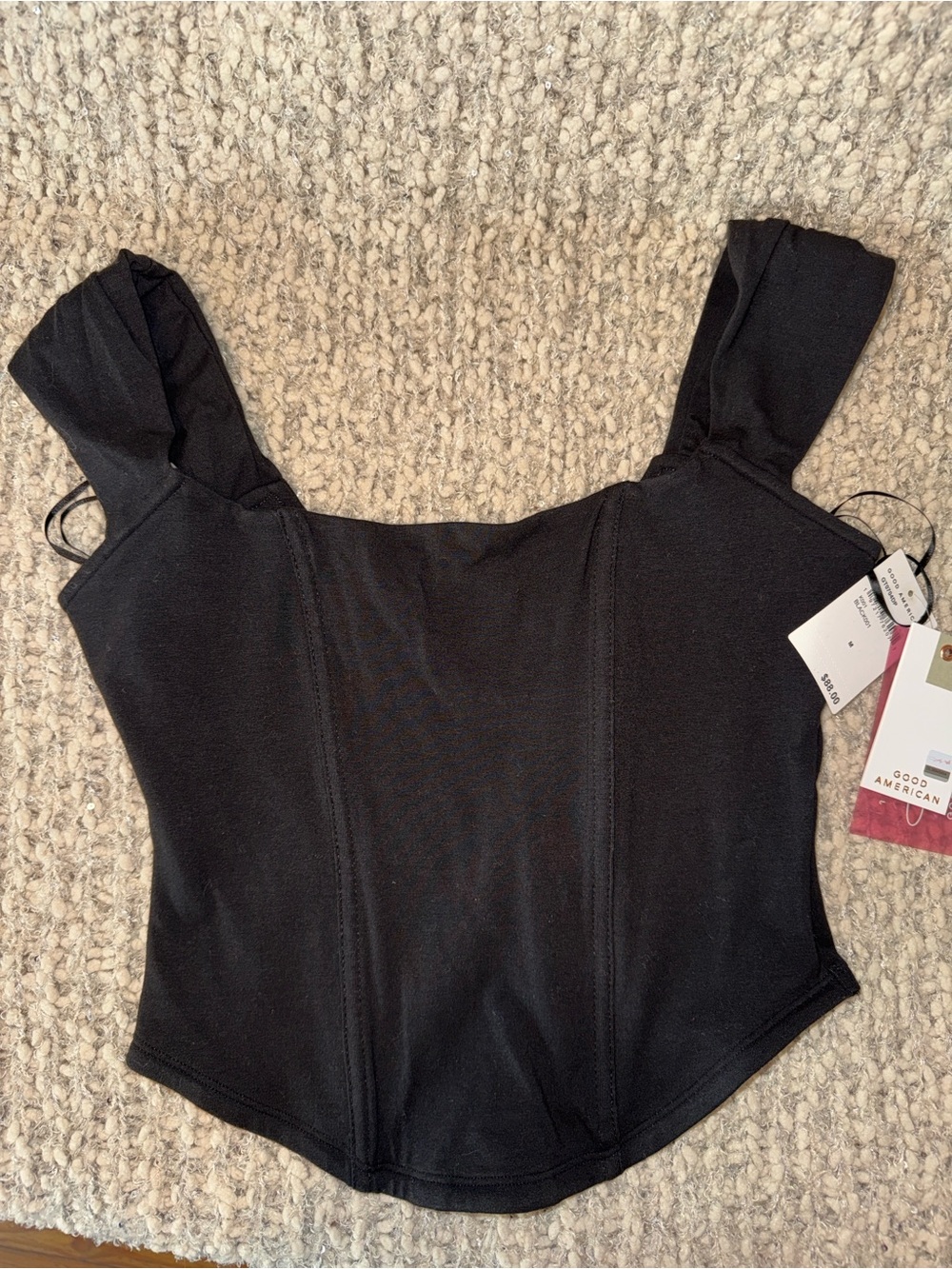 Good American Dolly Black Square-Neck Corset Tank Top Shirt